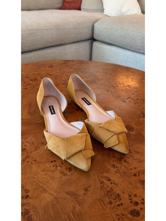 Nine West Shoes - Nine West Mustard Suede Pointed Toe Flats with Bow Detail
